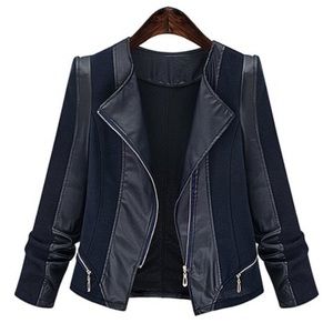 Navy Stripe Moto Jacket